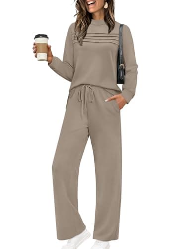 2 Piece Set for Women Fall Outfits 2026 Fashion Vacation Lounge Sets Long Sleeve Matching Sets Women's Clothing Wide Leg Crop Pants Set Travel Airport Sweat Set Cruise Teacher Western Outfit S