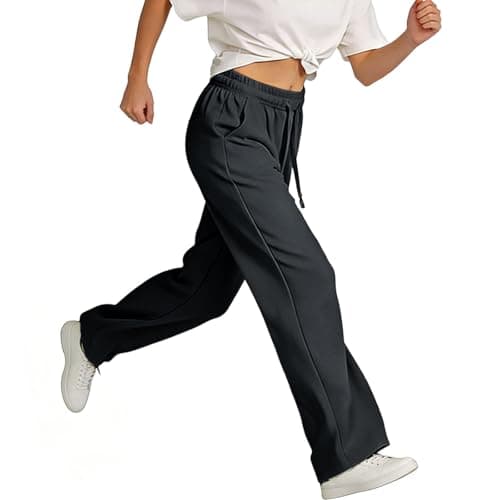 High Waist Straight Leg Sweatpants for Women Elastic Waist Casual Loose Trousers Spring Summer Lightweight Comfy Bottoms 2026 Dark Gray — view 4