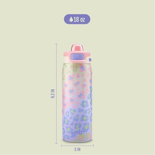Ello Pop & Fill 18oz Stainless Steel Kids Water Bottle with Quick Fill Lid | Vacuum Insulated BPA Free Bottle with Leak Proof Straw and Chug Lid, Dishwasher Safe, Gift For Kids Teens, Cheetah — view 8