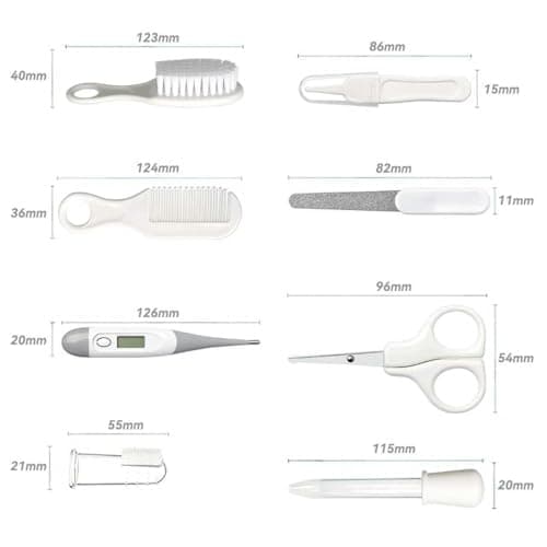 Baby Grooming Kit, Infant Safety Care Set with Hair Brush Comb Nail Clipper Nasal Aspirator,Baby Essentials Kit for Newborn Girls Boys (Grey White) — view 3