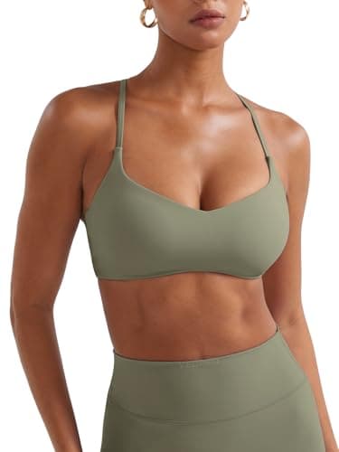 YEOREO Y Back Sports Bras for Women Padded Racerback Bra Paisely Light Impact Adjustable Straps Gym Workout Tops, Army Green, X-Small