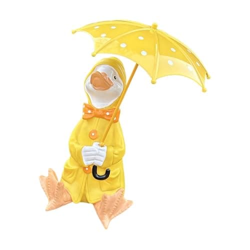 MotiveTech Duck Holding Umbrella Statue Craft Resin Figurine for Patio Outside Garden