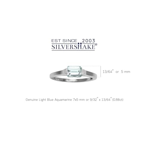 Silvershake Genuine Light Blue Octagon Aquamarine March Birthstone 925 Sterling Silver East-West Solitaire Gemstone Promise Ring Size 8 — view 2
