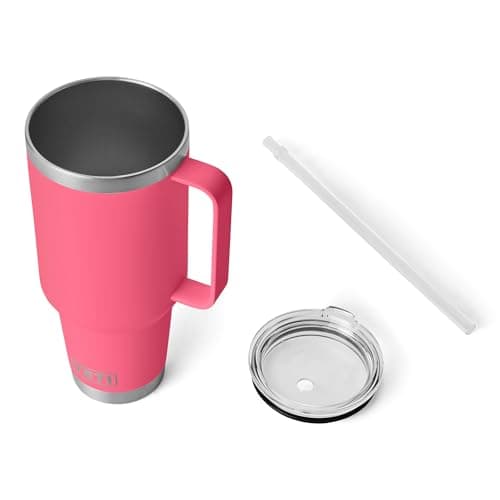 YETI Rambler 42 oz Tumbler with Handle and Straw Lid, Travel Mug Water Tumbler, Vacuum Insulated Cup with Handle, Stainless Steel, Tropical Pink — view 6
