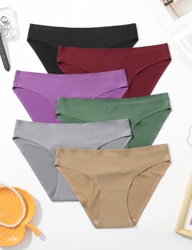 Caterlove Women's Seamless Underwear No Show Stretch Bikini Panties Silky Invisible Hipster 6 Pack (B, X-Small) — view 4