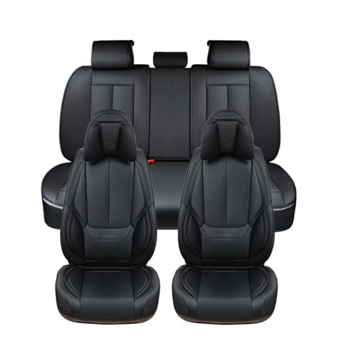 Coverado Car Seat Covers 5 Pieces, Full Set Universal Seat Covers for Cars, Waterproof Nappa Leather Auto Seat Protectors with Head Pillow, Car Interiors Fit for Most Sedans SUV Pick-up Truck, Black — view 5