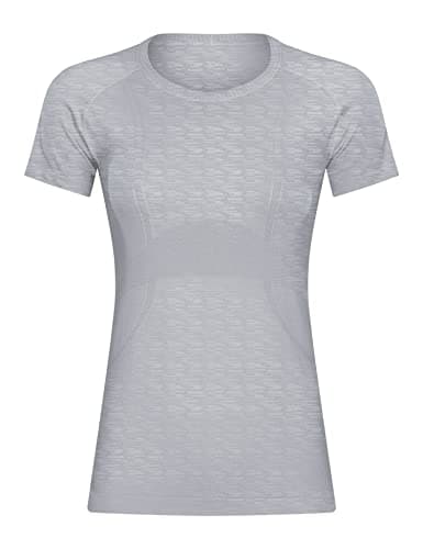 LUYAA Women's Workout Tops Long Sleeve Shirts Yoga Sports Breathable Gym Athletic Top Slim Fit, Light Grey, Large — view 3