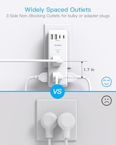 Surge Protector Outlet Extender - with Rotating Plug, 6 AC Multi Plug Outlet with 4 USB Ports (2 USB C), 1800 Joules, 3-Sided Swivel Power Bar with Spaced Splitter for Home, Office, Travel — view 5