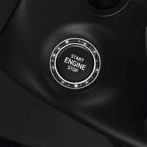 CCHRN Car Bling Engine Start Ring Decals, Crystal Rhinestone Push Start Button Decorative Ring, Universal Sparkling Key Ignition Knob Cover for Women Girls, Car Accessories (Black) — view 5