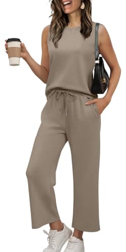 WIHOLL 2 Piece Sets for Women Airport Outfits Wige Leg Pants Womens Clothing Trendy 2025 Resort Wear Coffee S