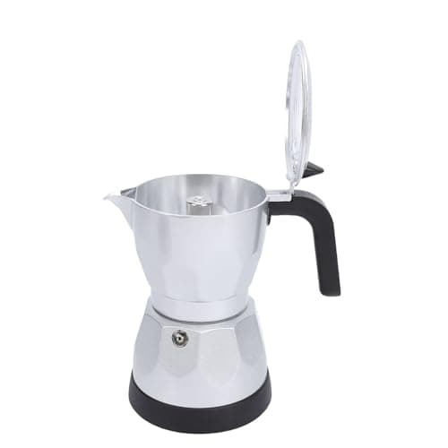 Jiawu Electric Coffee Maker 3 Cup Aluminum Octagonal Mocha Pot with Transparent Top, Easy Clean Heat Proof, Coffee Maker for Home Travel Office, 8.5x6.3in (Silver) — view 3