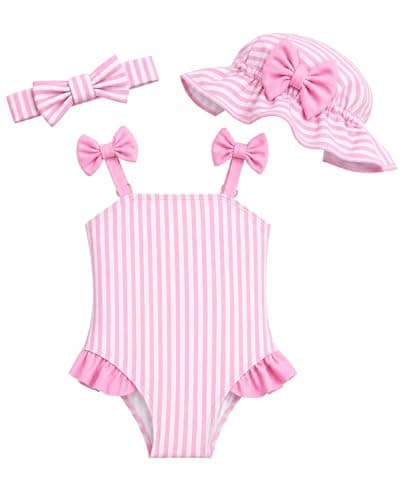 DivingBirds Baby Girl Swimsuit with Sun Hat & Headband Set, Infant Bathing Suit Summer Beach Gift 6-9 Months