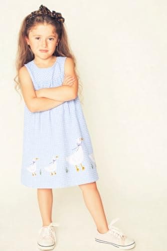 Winzik Girls Dress, Toddler Summer Short Sleeve Cotton Casual Easter Dresses Clothes 18M-7Y(5-6 Years, Blue Ducks) — view 4