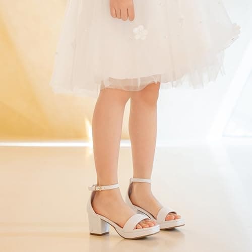 Motasha Girls High Heels Girls Dress Shoes White Heel First Communion Shoes High Heels For Kids Big Girl Sandals Size 3 Church Easter Wedding Party Prom Platform Flower Girl Shoe (M7208PU White 3)