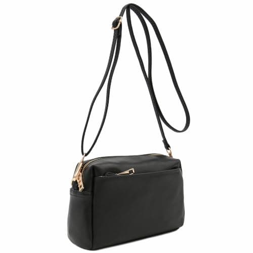 FashionPuzzle Triple Zip Small Crossbody Bag (Black) — view 4