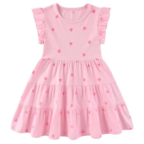 Winzik Girls Dress, Toddler Summer Short Sleeve Cotton Casual Ruffle Dresses Clothes 18M-7Y(5-6 Years, Pink Heart) — view 3