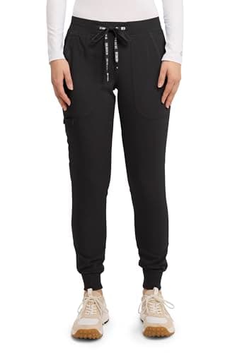 Med Couture Scrub Pants for Women Jogger Pant with 5 Pockets, Lightweight, Ultra Soft, 2-Way Stretch Fabric - MC7710, M, Black