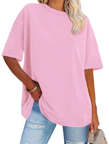 ADOREJOY Womens Oversized T-Shirt Summer Short Sleeve Tops Casual Boyfriend Shirt Loose Fit Tees(Pink,XL)