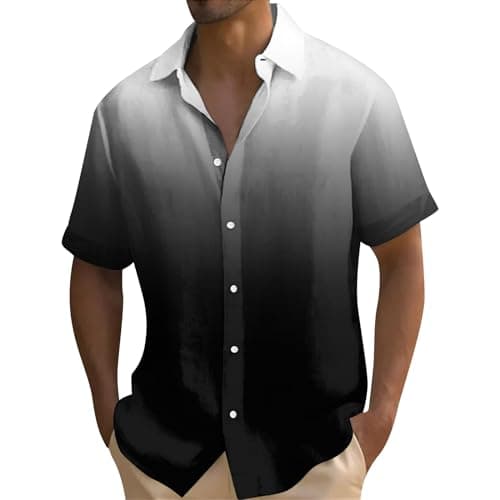 Mens Button Up Shirts Short Sleeve, Hawaiian Shirts Short Sleeve: Down Casual Gradient Print Summer Beach Shirts Tropical Resort Wear Dress Shirt Slim Fit Flannel (3XL, Black)