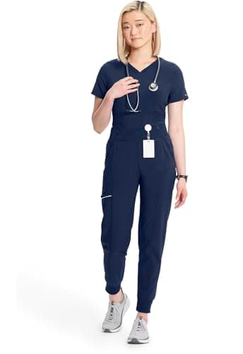 Infinity Women's Scrub Jogger Pants Mid Rise Bottoms with 5 Pockets, Moisture Wicking & 360° Stretch Fabric - CK110A, S, Navy — view 7