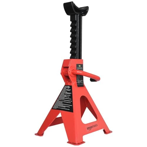 Amazon Basics Steel Jack Auto Stands, 3 Ton (2.7 metric Ton) Capacity, Easy to Use, Adjustable Height, 6,000 lb, 1 Pair, Black and Red(For Sedans and Urban SUVs) — view 2