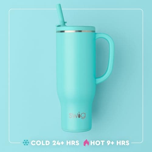 Swig Life 30oz Mega Mug, 30oz Tumbler with Handle and Straw, Large Insulated Tumblers, Cup Holder Friendly Travel Mug, Stainless Steel 30 oz Tumbler, Reusable Insulated Water Bottle (Hydrangeas) — view 2