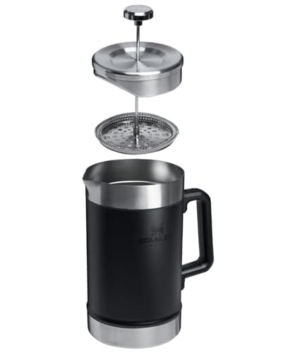 STANLEY Classic Stay-Hot French Press Coffee Maker 48 oz | 5 Minute Brew, 4 Hours Hot | Mesh Filter for Coffee Grounds | Insulated Stainless Steel French Press | BPA-Free | Black 2.0