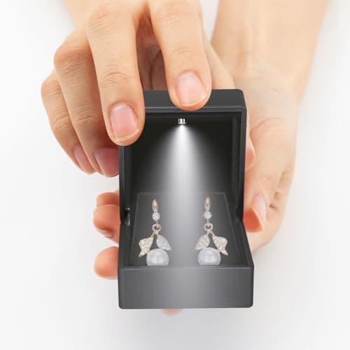 LED Stud Earring Jewelry Gift Box for Proposal, Wedding, Engagement，Birthday Luxury Jewelry Gift Box with LED Light, Jewellry Display Box (Black) — view 5