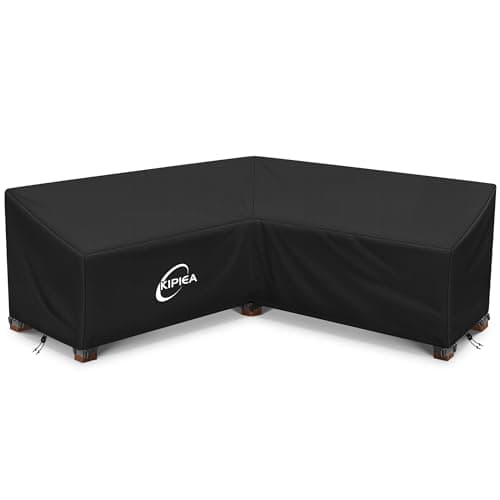 Kipiea Patio V-Shaped Sectional Sofa Cover, 420D Heavy-Duty Oxford Fabric Outdoor Sectional Cover with 6 Windproof Buckles, Anti UV and No Tears, No Fading (89" x 89"L x 33.5"D x 31"H)Black