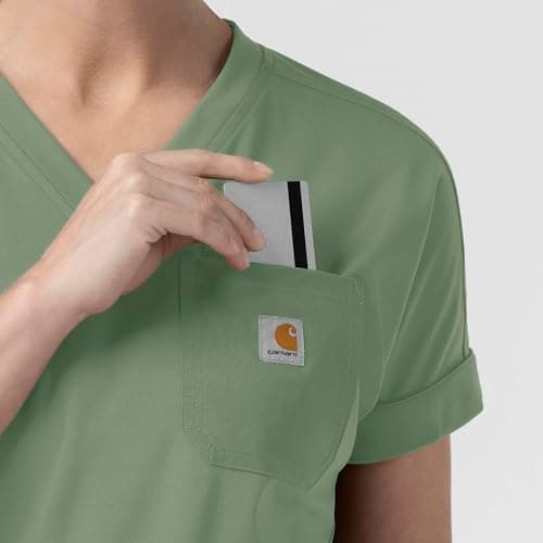 Carhartt Women's Knit Women's V-Neck Scrub Top, Green Slate, Small — view 6