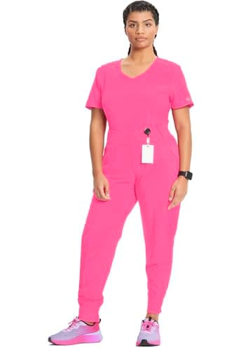 Infinity Women's Scrub Jogger Pants Mid Rise Bottoms with 5 Pockets, Moisture Wicking & 360° Stretch Fabric - CK110AP, M Petite, Carmine Pink — view 7