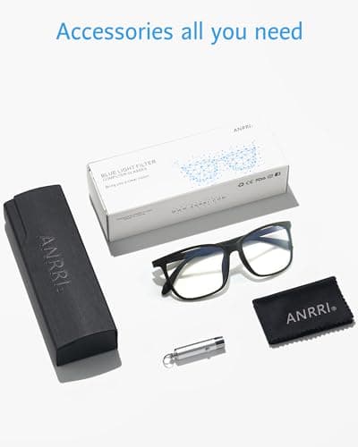 ANRRI Blue Light Blocking Glasses for Computer Use, Anti Eyestrain Lens Lightweight Frame Eyeglasses, Black, Men/Women — view 5