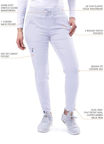Adar Pro Scrubs for Women - Ultimate Yoga Jogger Scrub Pants - P7104T - White - L — view 2