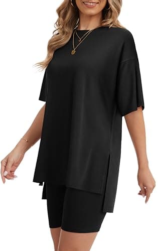 RUBZOOF Lounge Sets for Women 2 Piece Summer Outfits 2026 Comfy Airport Travel Loungewear Casual Shorts Set Black L — view 3