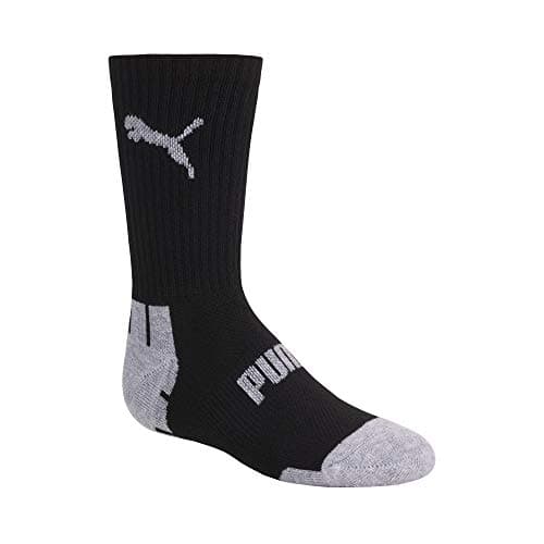 PUMA boys 6 Pack Crew Cut Socks, Black/Grey, 9-11