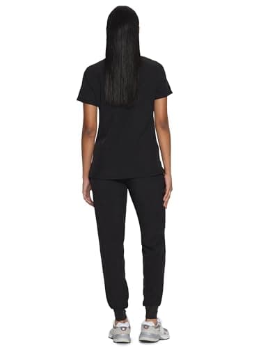 COZYFIT Scrubs for Women Set - Stretch V-Neck Scrub Top & Jogger Pant with 10 Pockets, Yoga Waistband, Anti Wrinkle, Slim Fit Women Scrubs - Black, M — view 2
