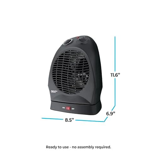 Comfort Zone Oscillating Space Heater with Adjustable Thermostat, Desktop, Fan-Forced, Portable, Overheat Sensor, Tip-Over Switch, Stay-Cool Housing, Ideal for Home, Bedroom, Office, 1,500W, CZ50BK — view 5