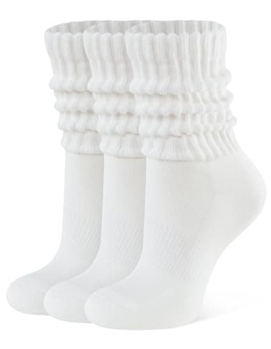 CLOSEMATE Womens Slouch Crew Socks Retro Cozy Scrunch Design Cotton Slouchy Socks Casual Comfort 3 Pairs(3Creamy White)