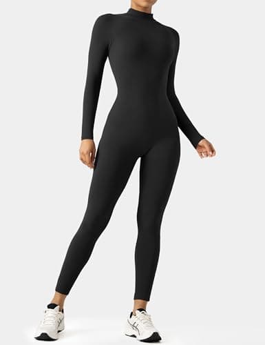 Speerise Adult High Neck Zip One Piece Unitard Full Body Leotard, XL, Black