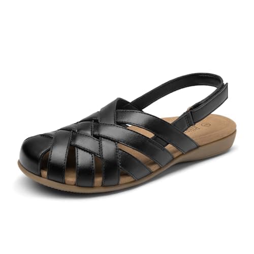Rihero Women's Closed Toe Fisherman Flat Sandals Black Size 9