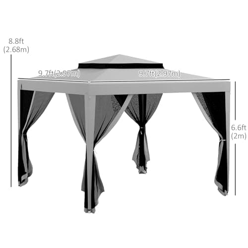 Outsunny 10' x 10' Canopy Tent with Double Tier Roof, Mesh Netting Party Tent for Outdoor, Backyard, Patio, Garden, Grey — view 2