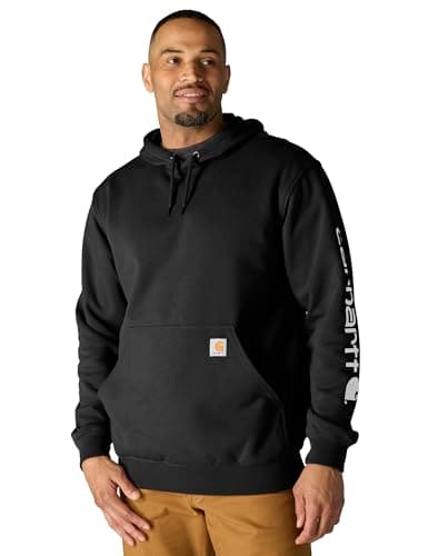 Carhartt Men's Midweight Sleeve Logo Hooded Sweatshirt (Regular and Big & Tall Sizes),Black,Large