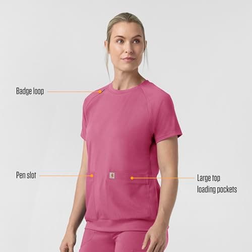 Carhartt Womens Scrub Top, Electric Fuschia, 3X-Large — view 3