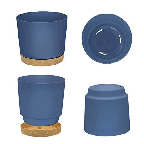 ZMTECH Plant Pots, Set of 6 6.5'' Self Watering Plastic Planter with Drainage Hole and Saucer,Modern Decorative Flower Pot for Indoor Outdoor House Plants, Succulents, Flowers - Blue — view 3