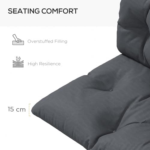 Outsunny 2 Seater 6" Thick Outdoor Seat Cushions with Back Cushion for Pallet, Loveseat Outdoor Furniture Cushions, Fade-Resistant Replacement Patio Cushions, Dark Grey — view 3