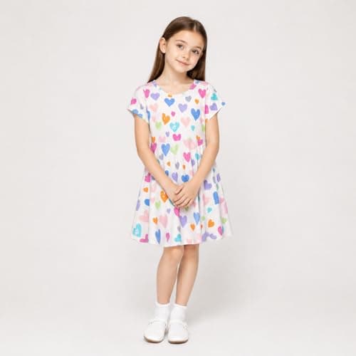 Mud Kingdom Dress for Big Girls Round Neck Short Sleeve Fashion Summer Beige Love Size 10-12 — view 4