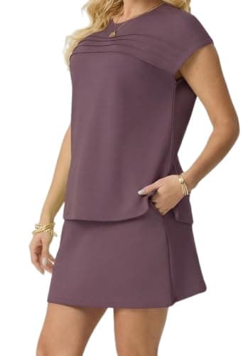 GRECERELLE 2 Piece Skirt Set for Women Outfit Summer Casual Lounge Sets Vacation Matching Clothing Short Sleeve Top & Elastic Waist Mini Skirt Rosewood-L — view 4