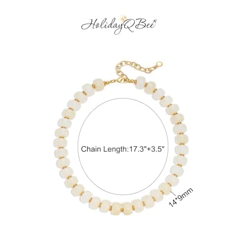HolidayQbee Beaded necklace for Women Boho Bead Chunky Necklace Big White Bead Necklace Fashion Trendy Summer White Resin Beaded Necklaces Jewelry Gifts — view 6