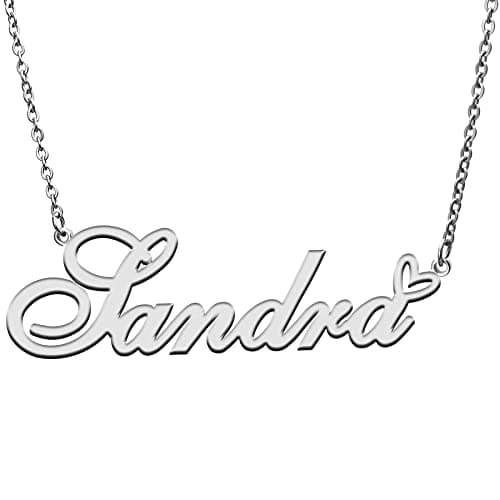 RONKAH Sandra Custom Personalized Name Necklace Pendant Necklace with Heart Customized Necklace Best Gift for Women Christmas Valentine's Day Mother's Day Birthday AG