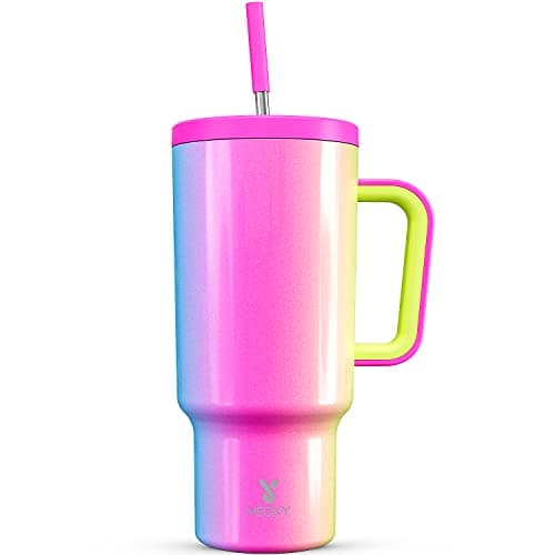 Meoky 40 oz Tumbler with Straw and Lid: 100% Leakproof Insulated Tumbler with Handle - Stainless Steel Water Bottle with Straw for Car Road Trips - Travelers Drivers Workers, Carnival